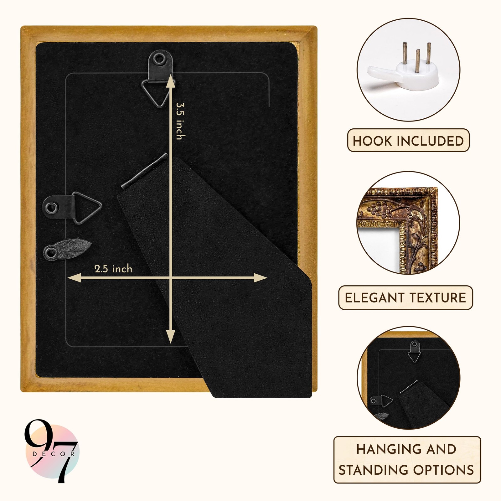 97 Decor Small Vintage Picture Frames 2.5×3.5 – 2.5×3.5, Victorian Rectangle