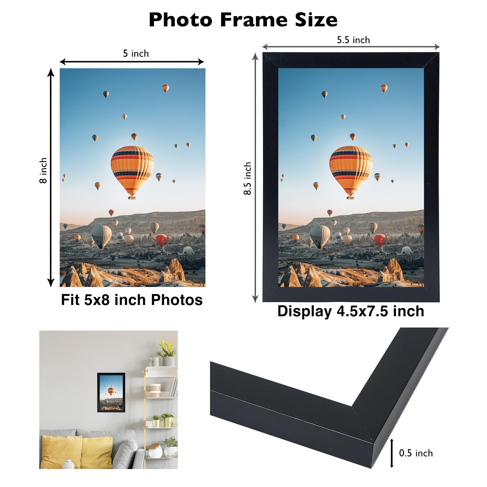 JCJMY 5×8 Picture Frame Black for Wall Hanging or Tabletop, inch,