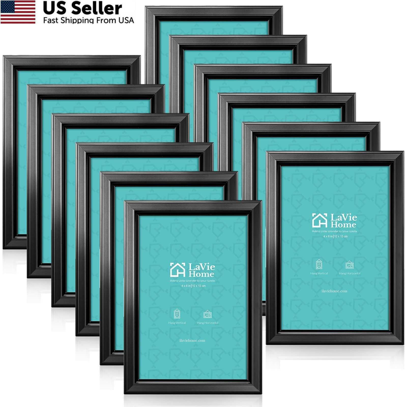 LaVie Home 4×6 Picture Frames (12 Pack, Black) Simple Designed 4×6, Black