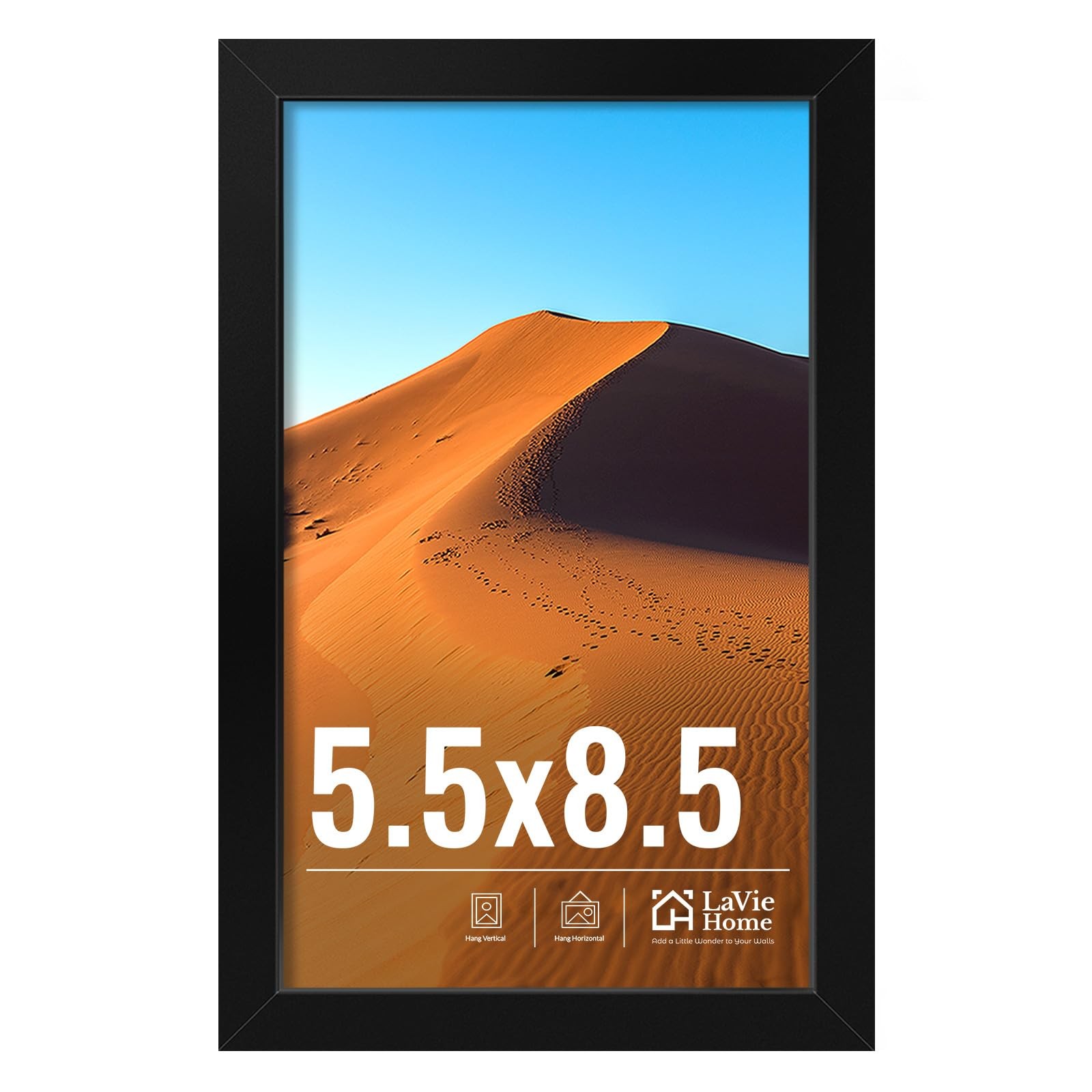 LaVie Home 5.5×8.5 Picture Frame for Wall Display, 5.5×8.5, Black