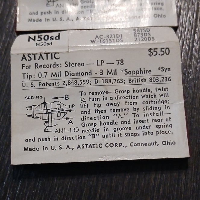 Astatic N50-SD Diamond Record Player Needle Stylus for PS-34 567SD 873D/S