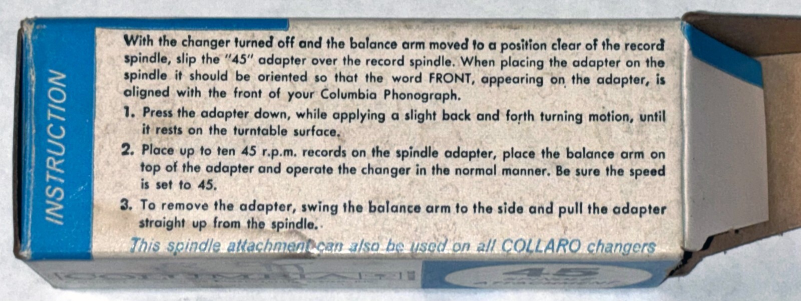 COLUMBIA 805 45rpm Spindle Adapter Turntable Phonograph Record Player