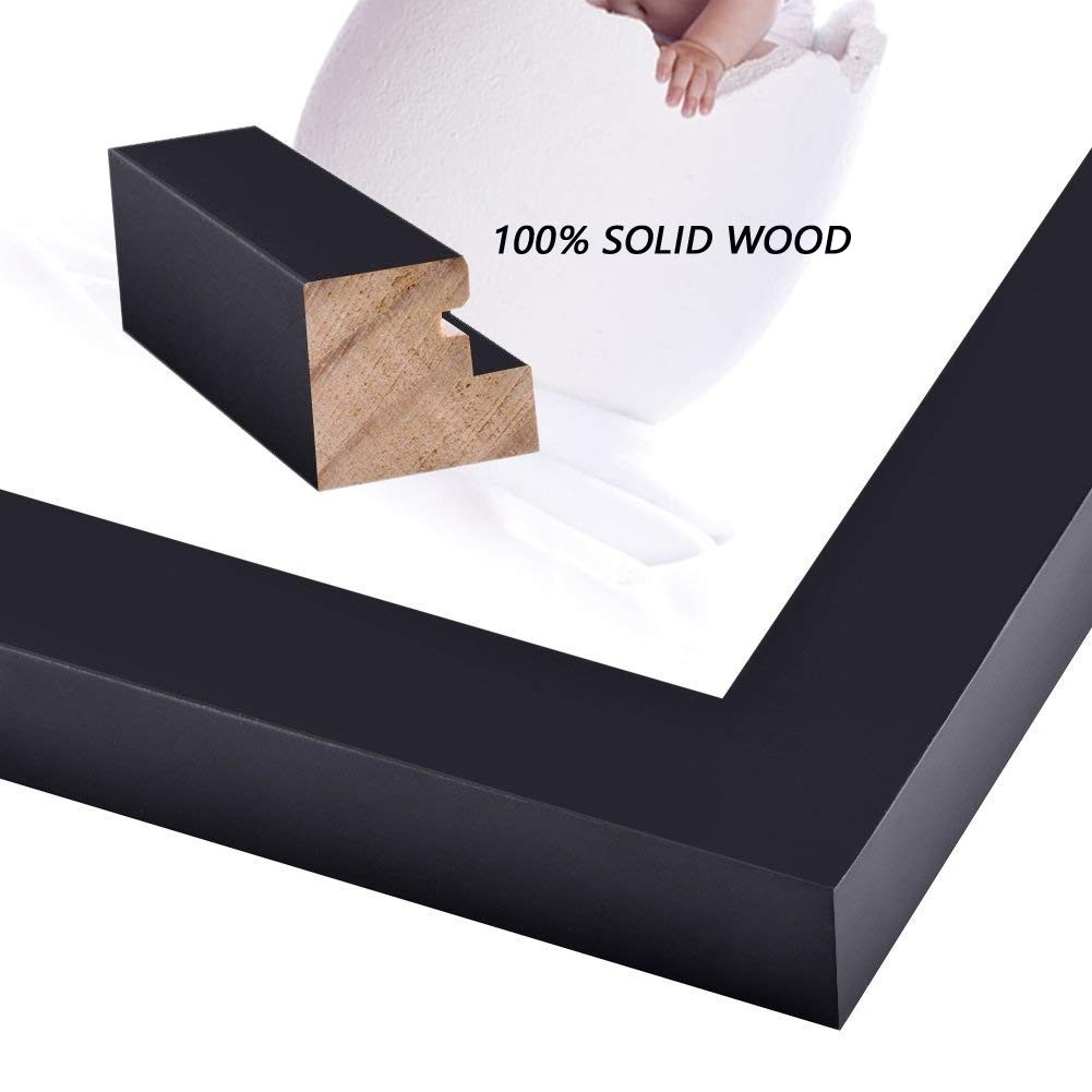 PAZLOG 2 Pack 3.5X5 Black Picture Frames Made of Solid Wood 5 INCH, Black-2P