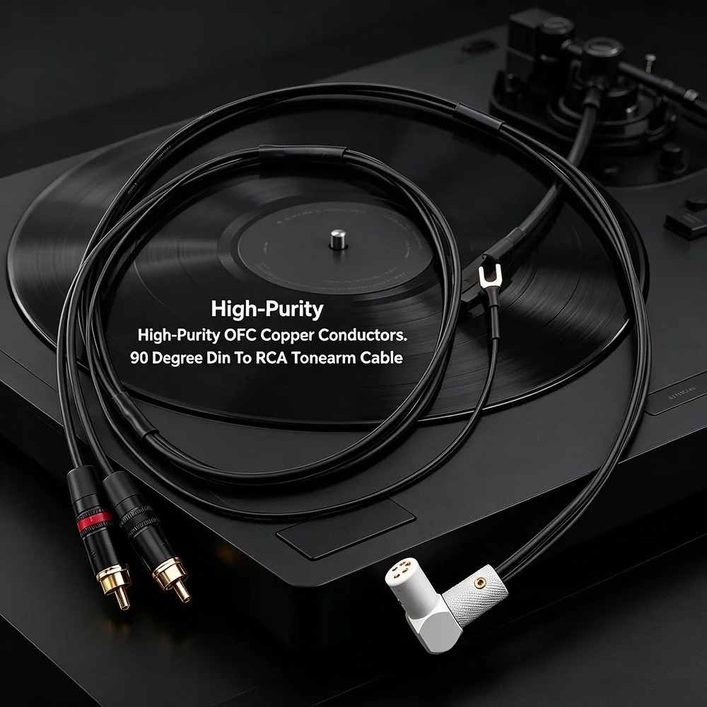 Hi-End OFC Tonearm Cable Right Angle 5Pin DIN to RCA for HiFi Phono LP Turntable