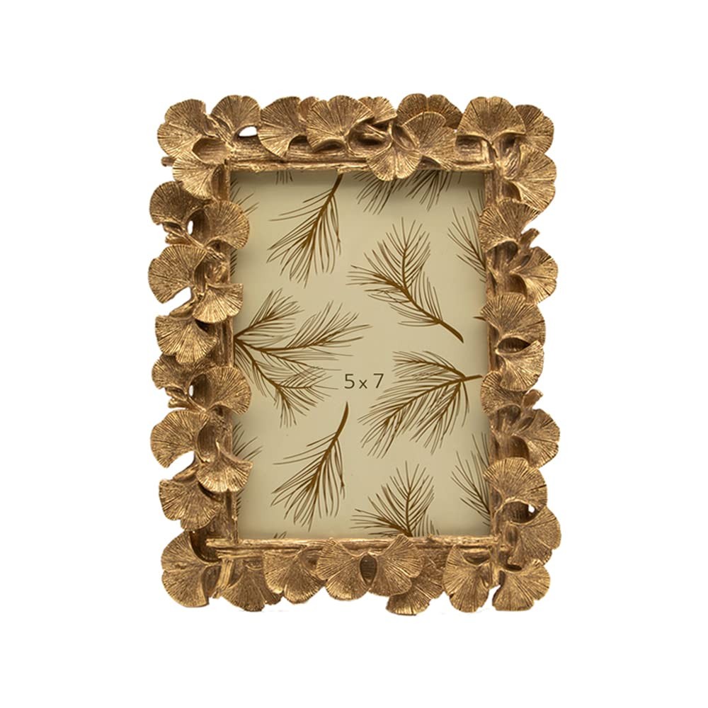 SYLVIA’S SHOP Vintage 5×7 Picture Frame, Antique Ornate Gold Ginkgo 5×7,