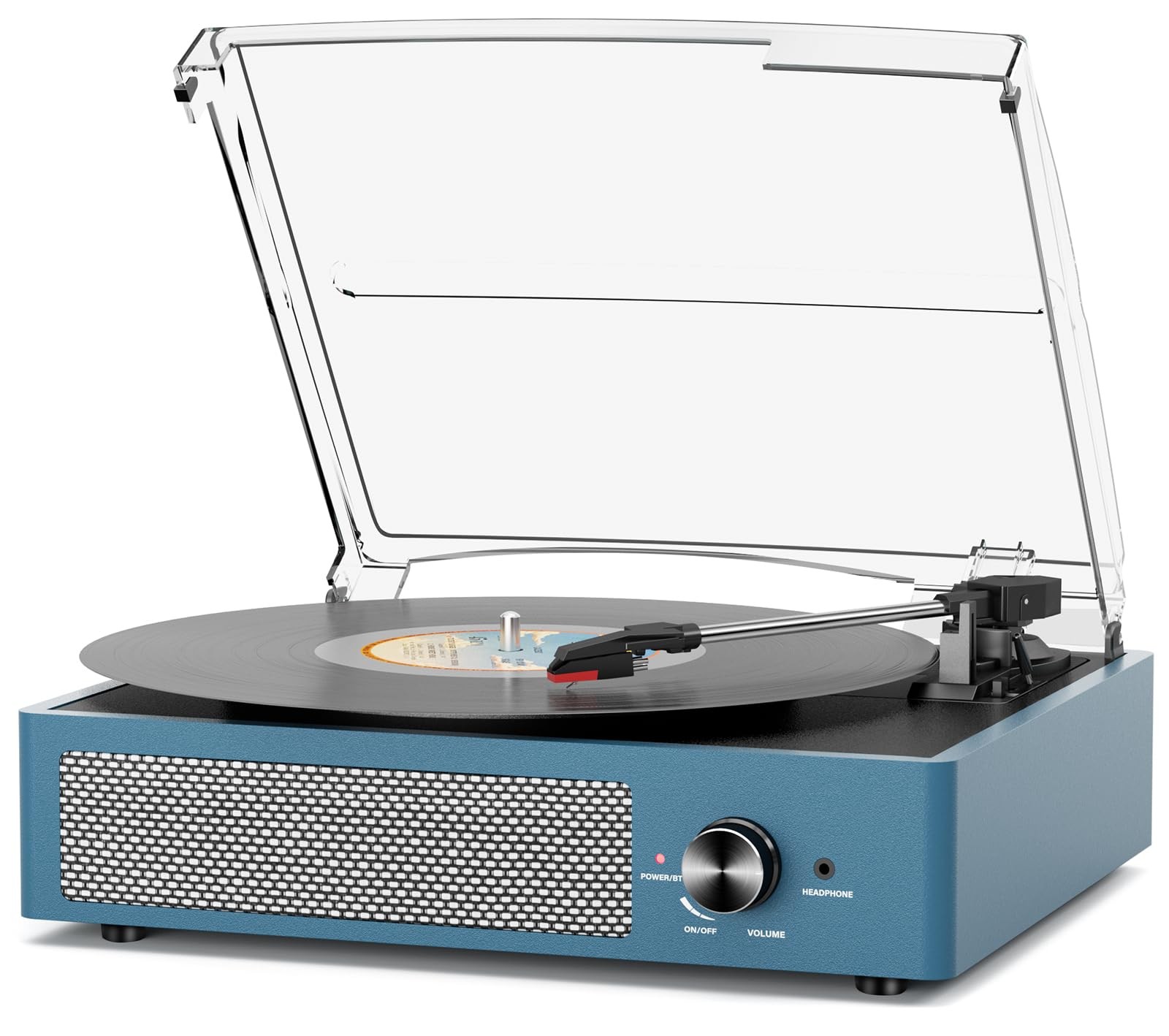 Vinyl Record Player with 2 Stereo Speakers Belt-Driven Vintage Peacock Blue