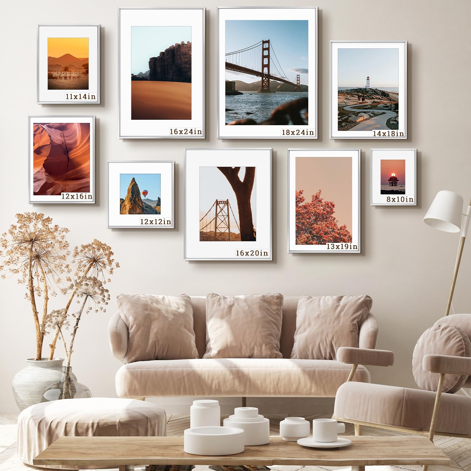 Frametory, 11×14 Metal Picture Frame with Mat for 8×10 11X14 (1 Pack), Silver