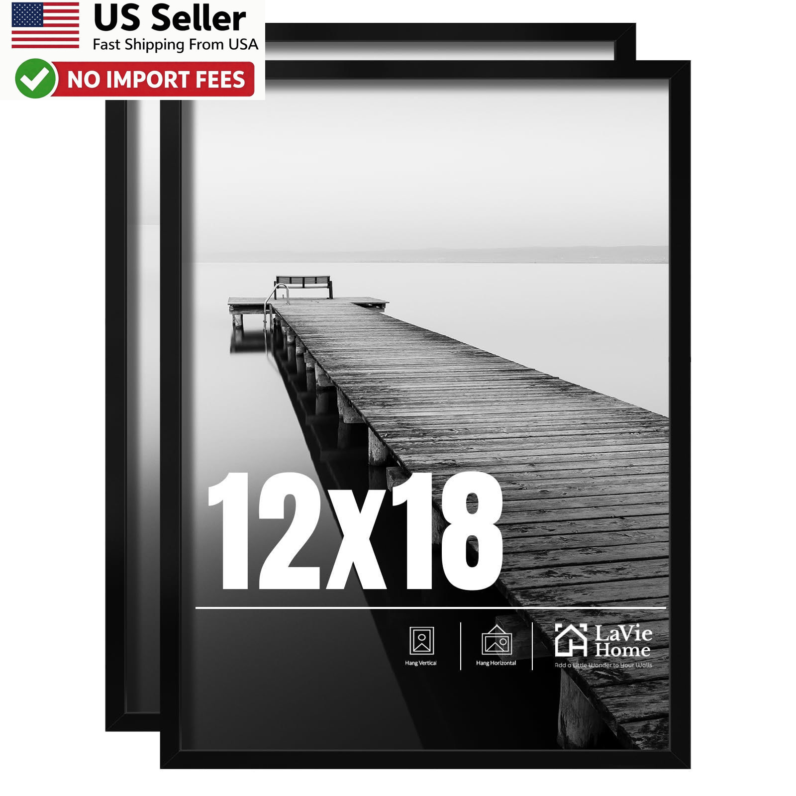 LaVie Home 12×18 Picture Frame 2 Pack Black Poster Frame HD Plexiglass FROM USA