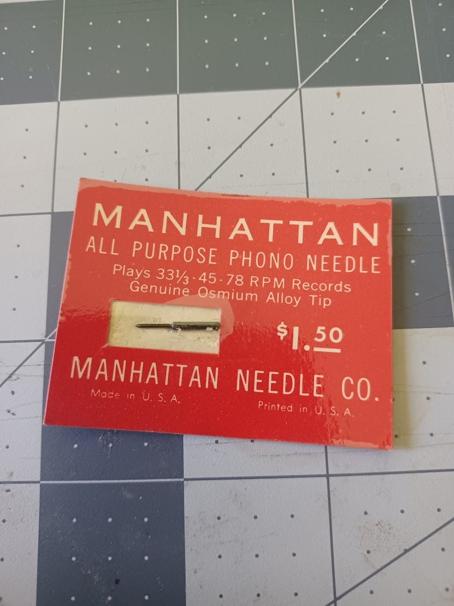 Manhattan phonograph needle, plays 33 1/3, 45-78 RPM Records