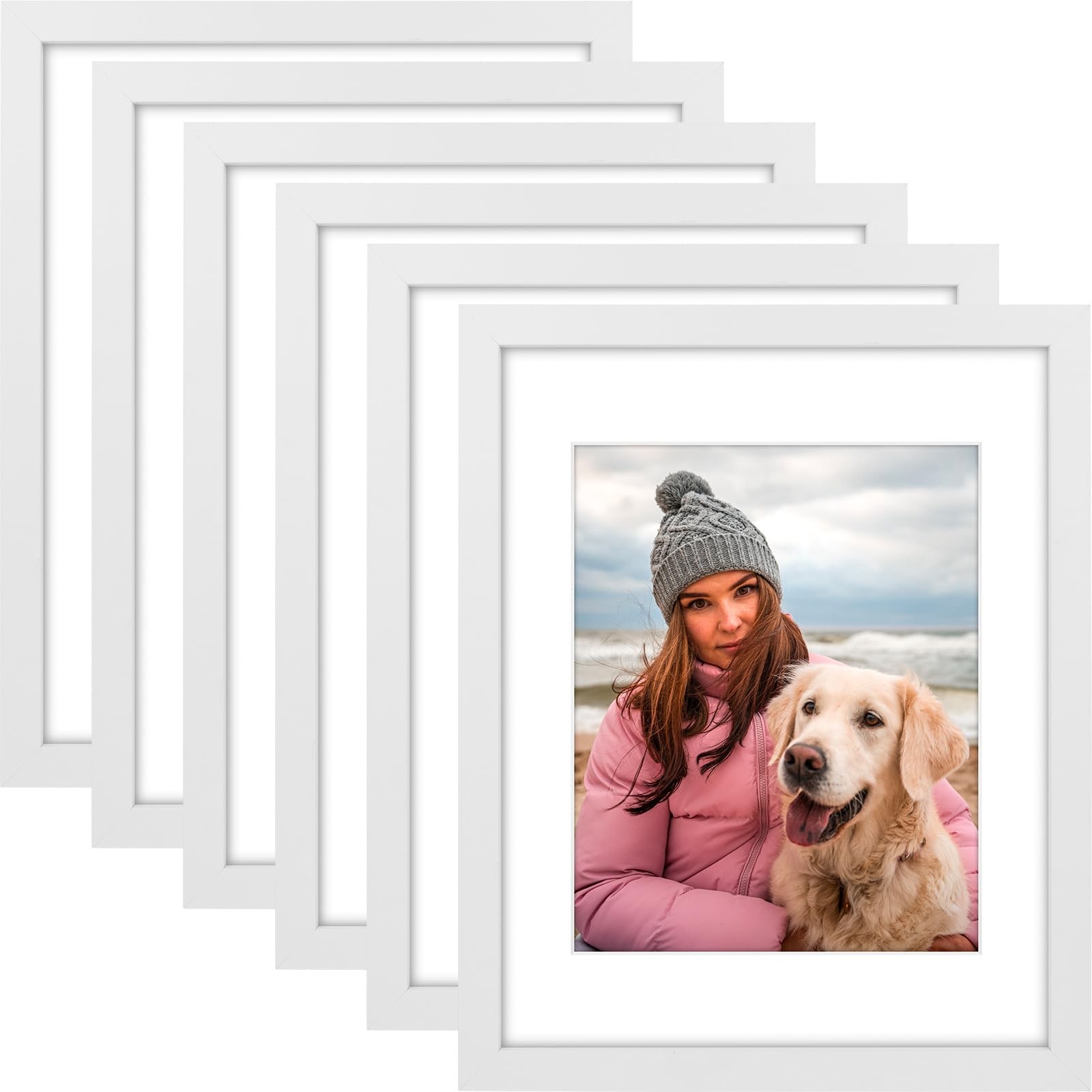 AUEAR, 11×14 Picture Frames Set of 6, with Mat for 8×10 or 11×14, White