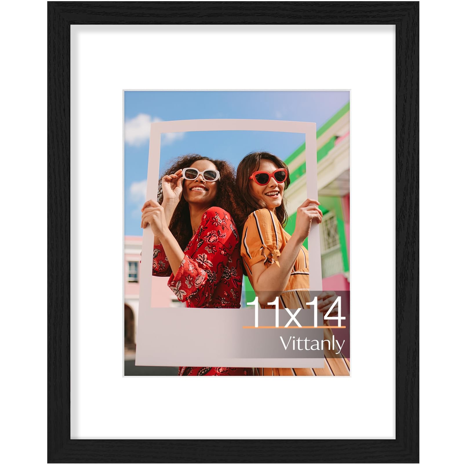 Vittanly 11×14 Picture Frame, Display Pictures 8×10 with Mat or 11×14, Black