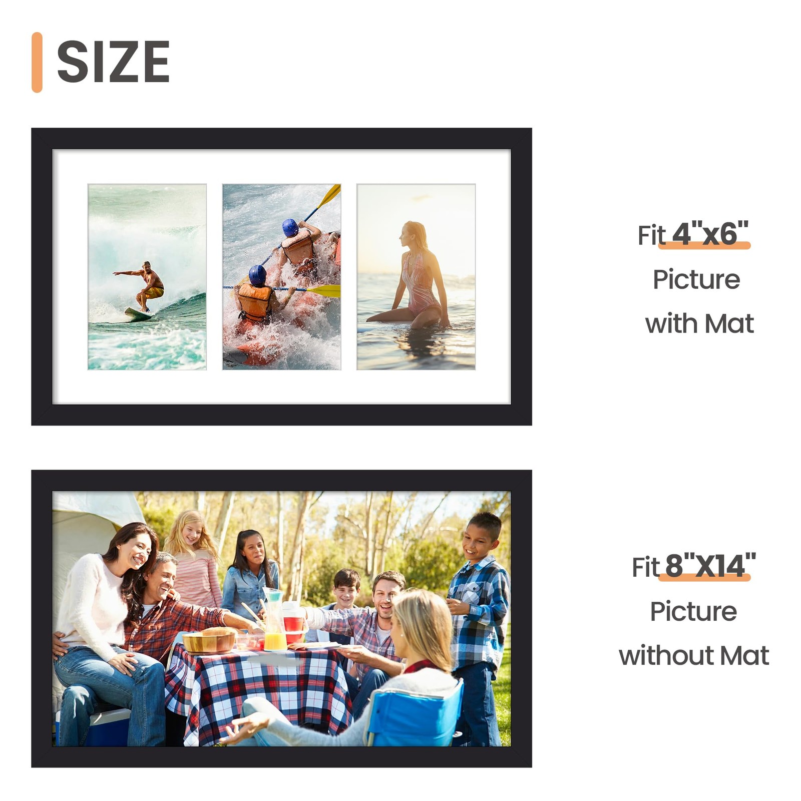upsimples 8×14 Collage Picture Frame, Display Pictures 3 4×6 with 8×14, Black