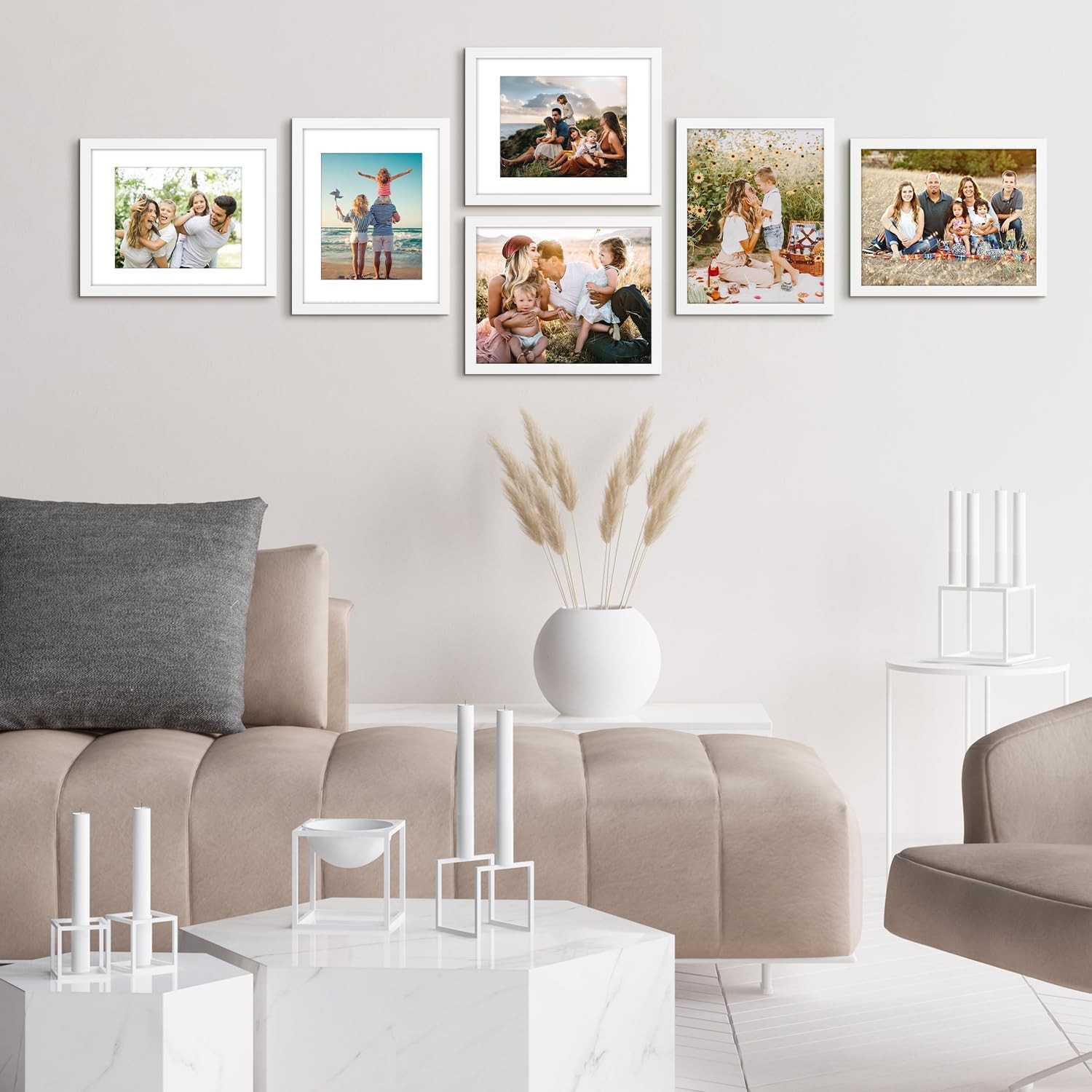 AUEAR, 11×14 Picture Frames Set of 6, with Mat for 8×10 or 11×14, White