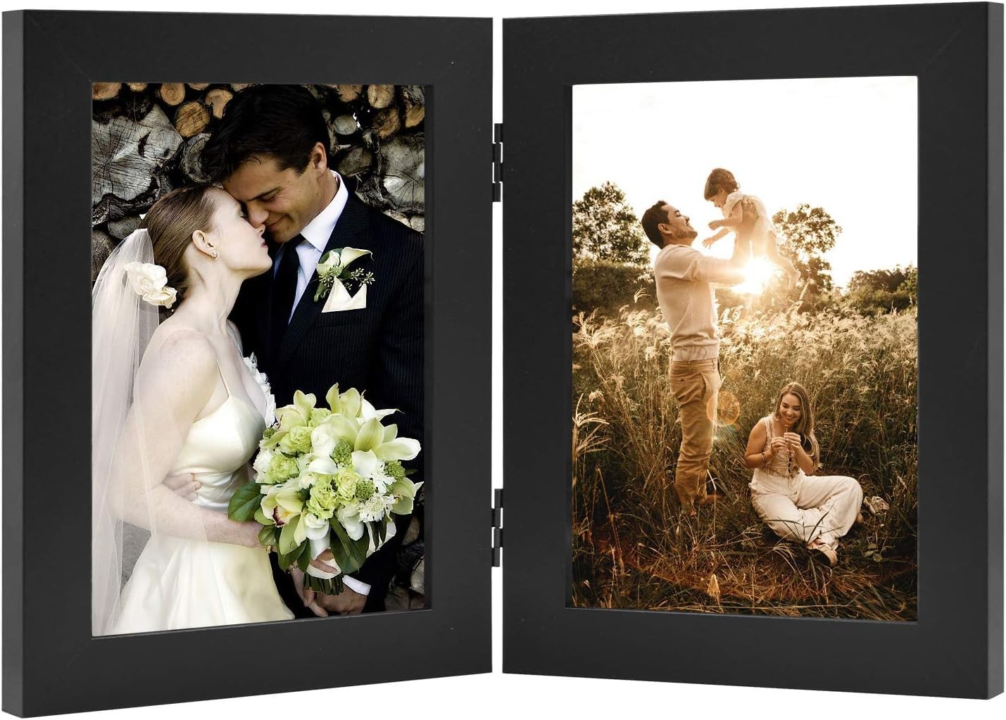 Golden State Art, 5×7 Double Picture Frame Vertical (1-Pack), Black