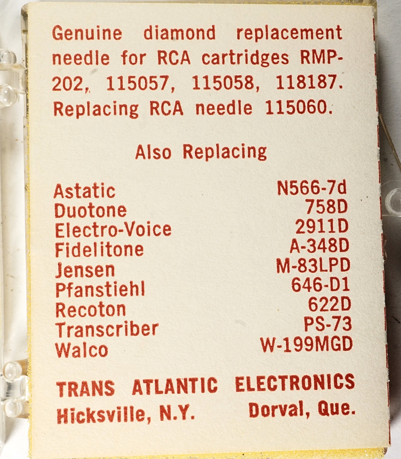 NOS TAE 8410D Diamond Needle Stylus For RCA RMP 202 115057 115058 1118187 115060