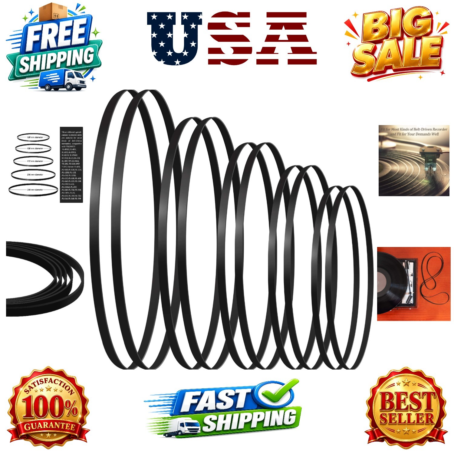 10 Pieces Replacement, Record Player Belts, 5 Sizes | Rubber Drive Belts, Fit…