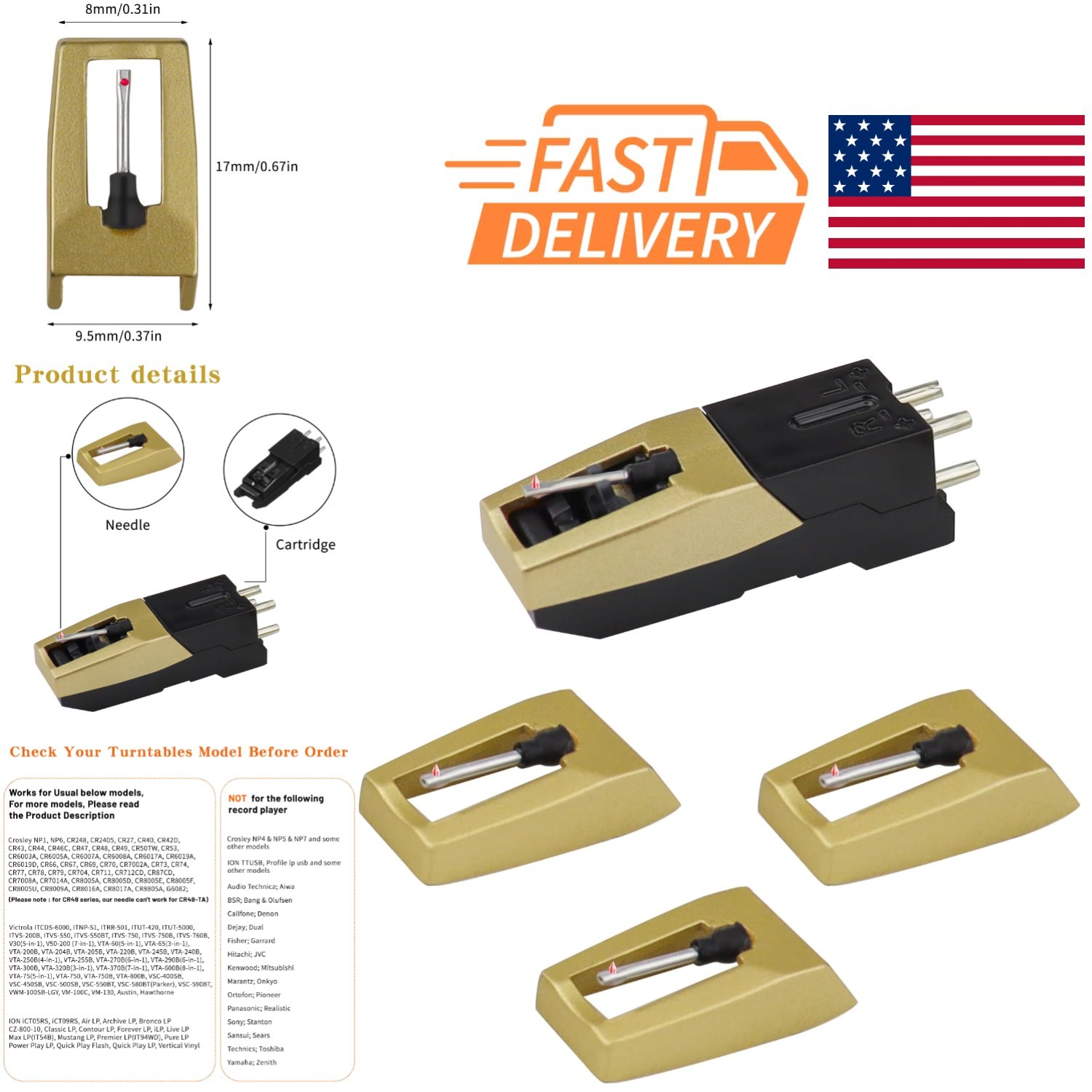 Record Player Needle with Diamond Stylus for Enhanced Audio Experience