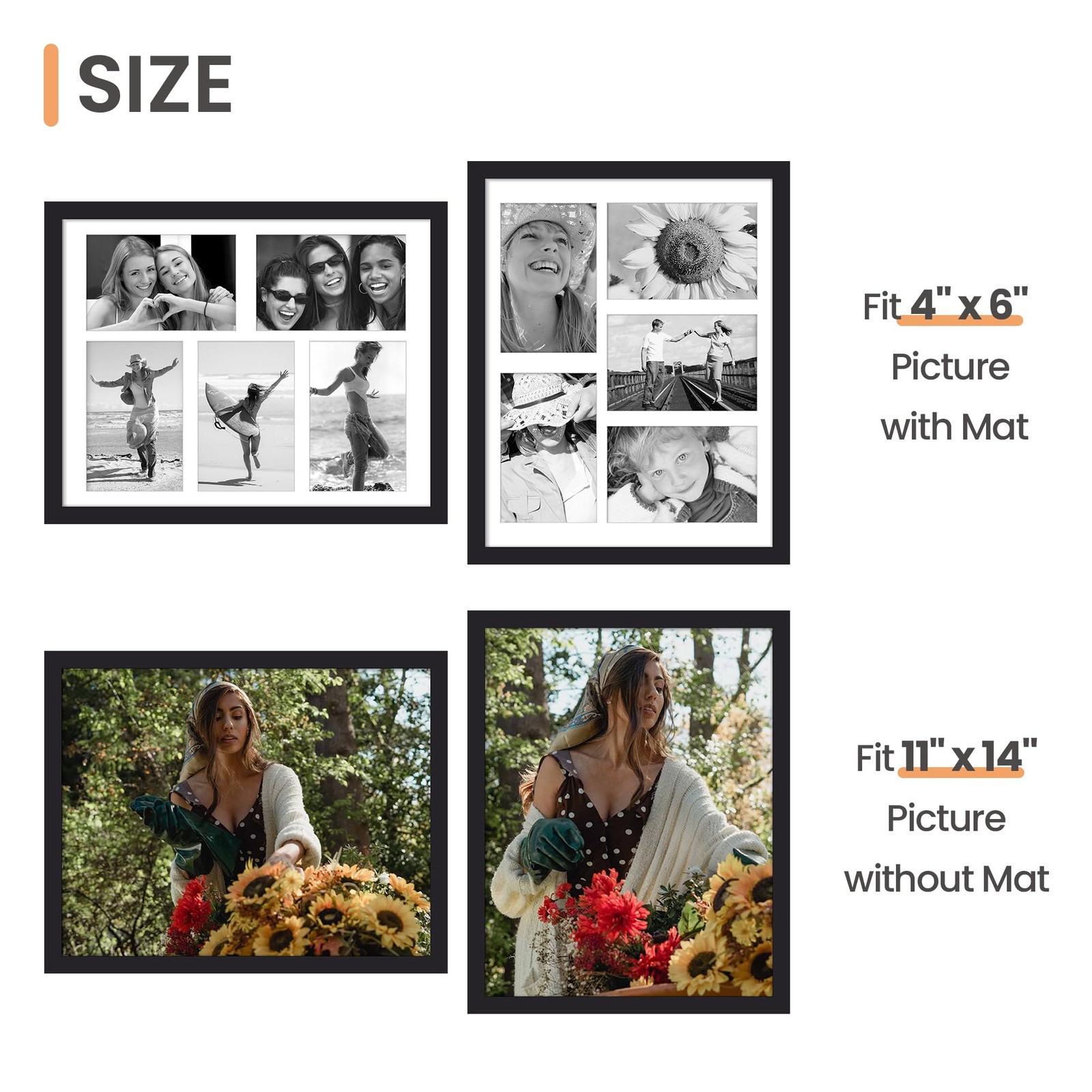 upsimples 11×14 Collage Picture Frame, Display Pictures 5 4×6 11×14, Black