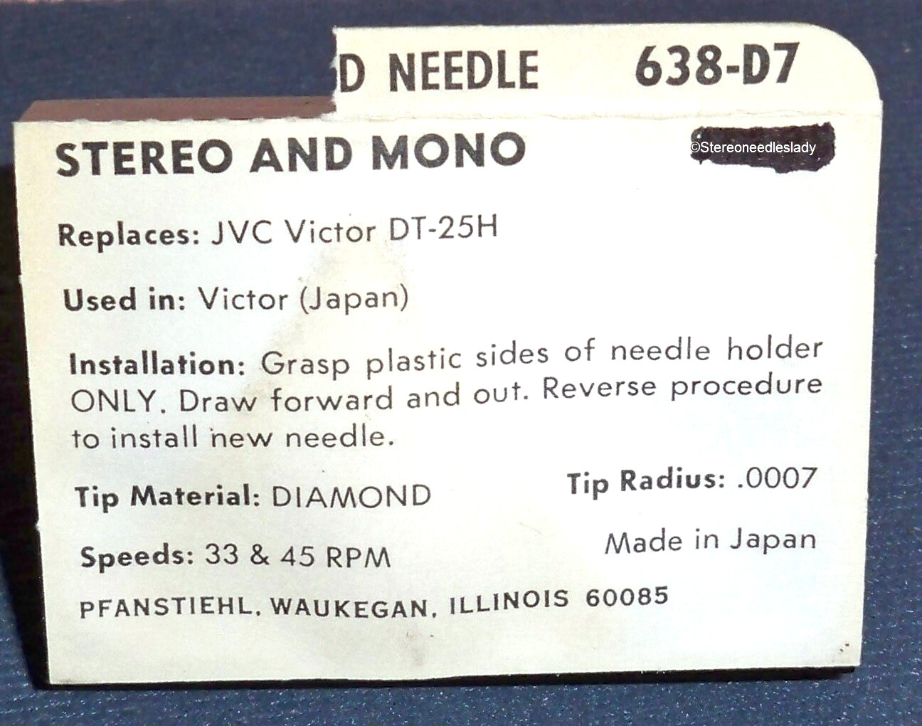 RECORD PLAYER STYLUS NEEDLE Victor DT-25H DT-25 replacement 638-D7