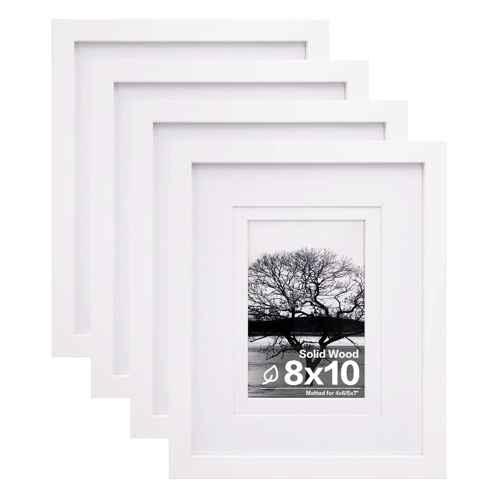 Egofine 8×10 Picture Frames Set of 4, Made Solid Wood Covered 8×10, White