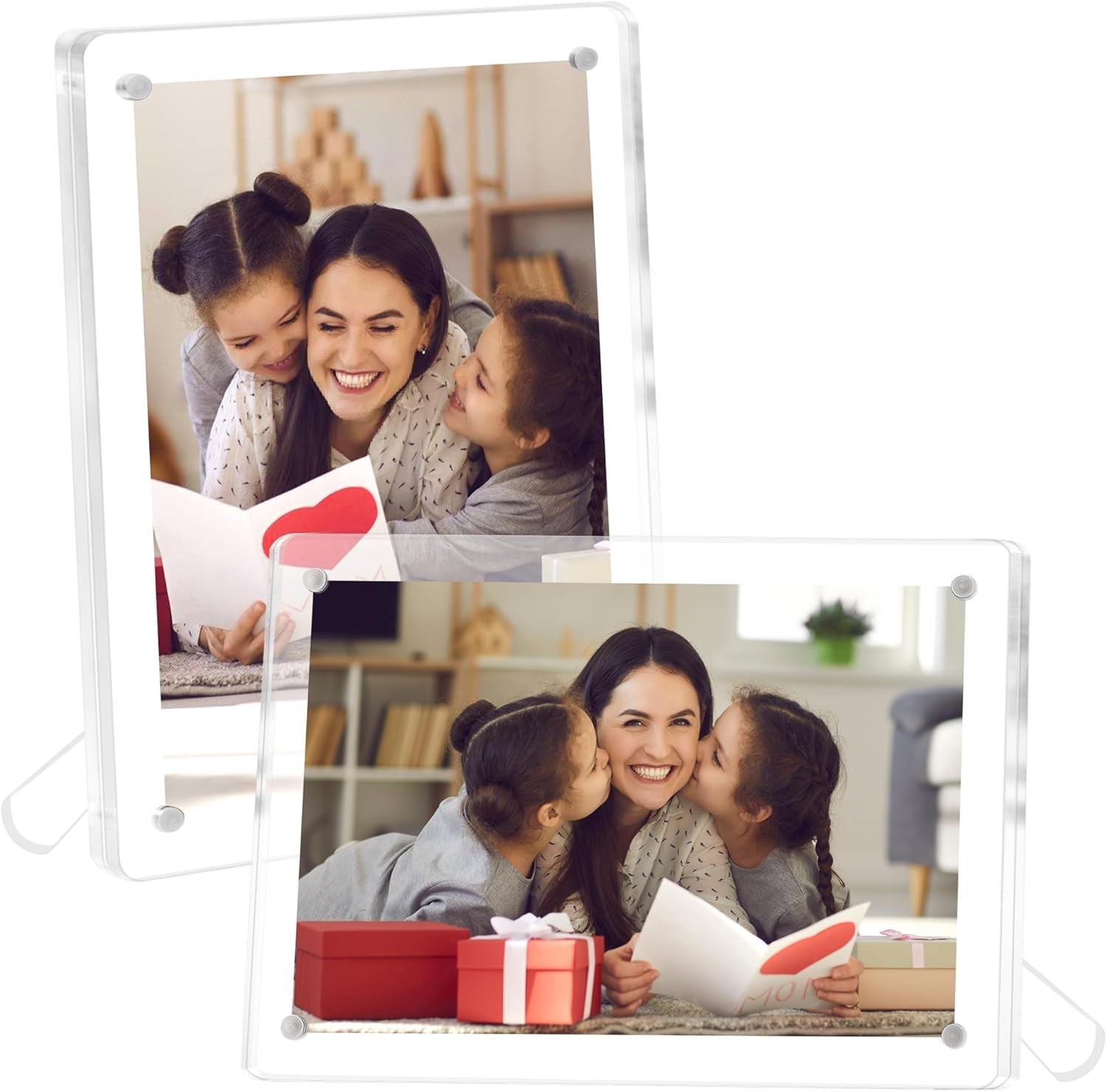 FIXSMITH 2 Pack 4×6 Acrylic Picture Frames, Clear Magnetic Frames with Stand, UV