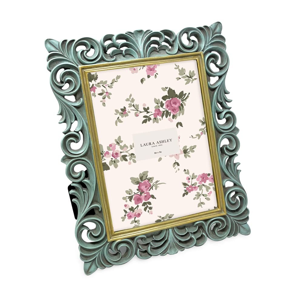 Laura Ashley 5×7 Light Blue w/Gold Vintage Inspired 5×7, with Gold