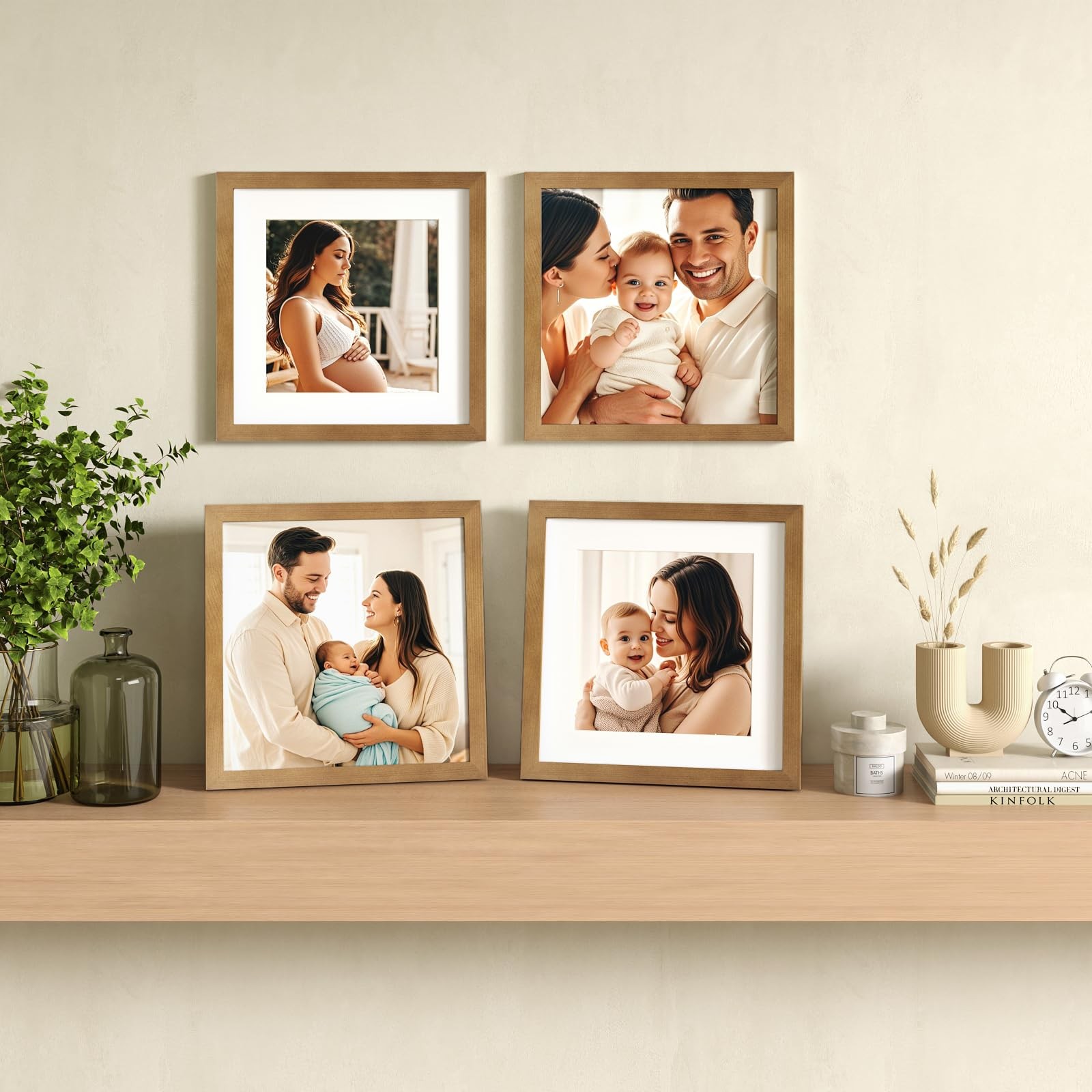 Egofine 11×11 Picture Frames 4 Pack Covered by Plexiglass, 11×11, Light Brown
