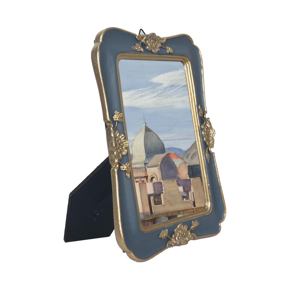 WINPLUS+ Vintage Picture Frame 5×7, Wall Mount and Tabletop Blue Gold