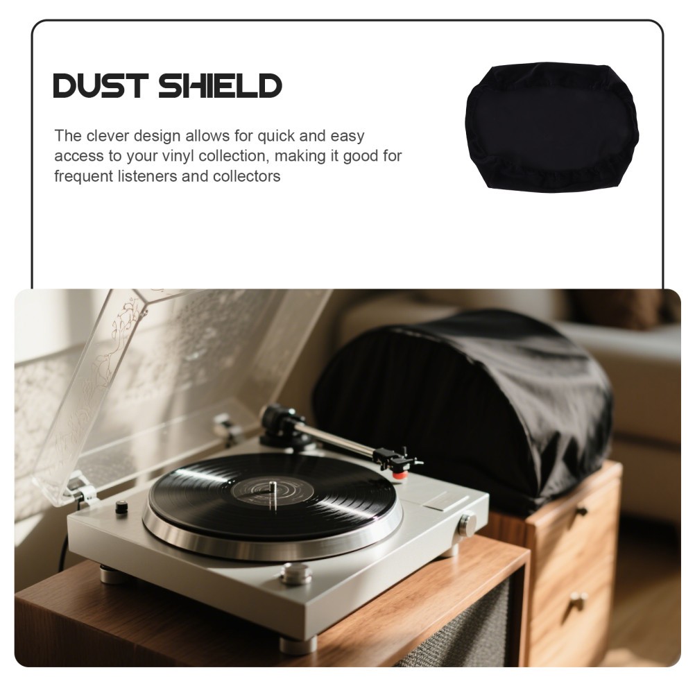 Black Stretch Fabric Turntable Protector Reusable Cover for Home Vinyl Players