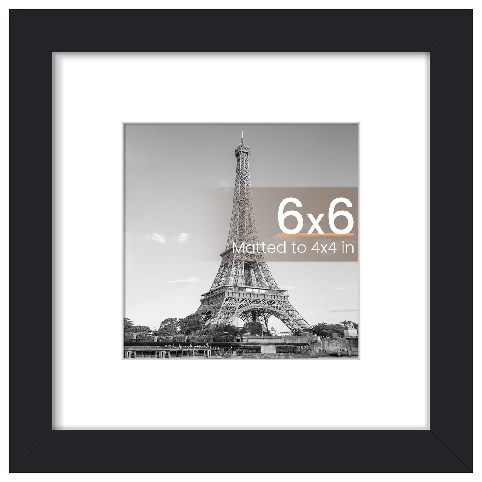 upsimples 6×6 Picture Frame, Display Pictures 4×4 with Mat or 6 x 6×6, Black