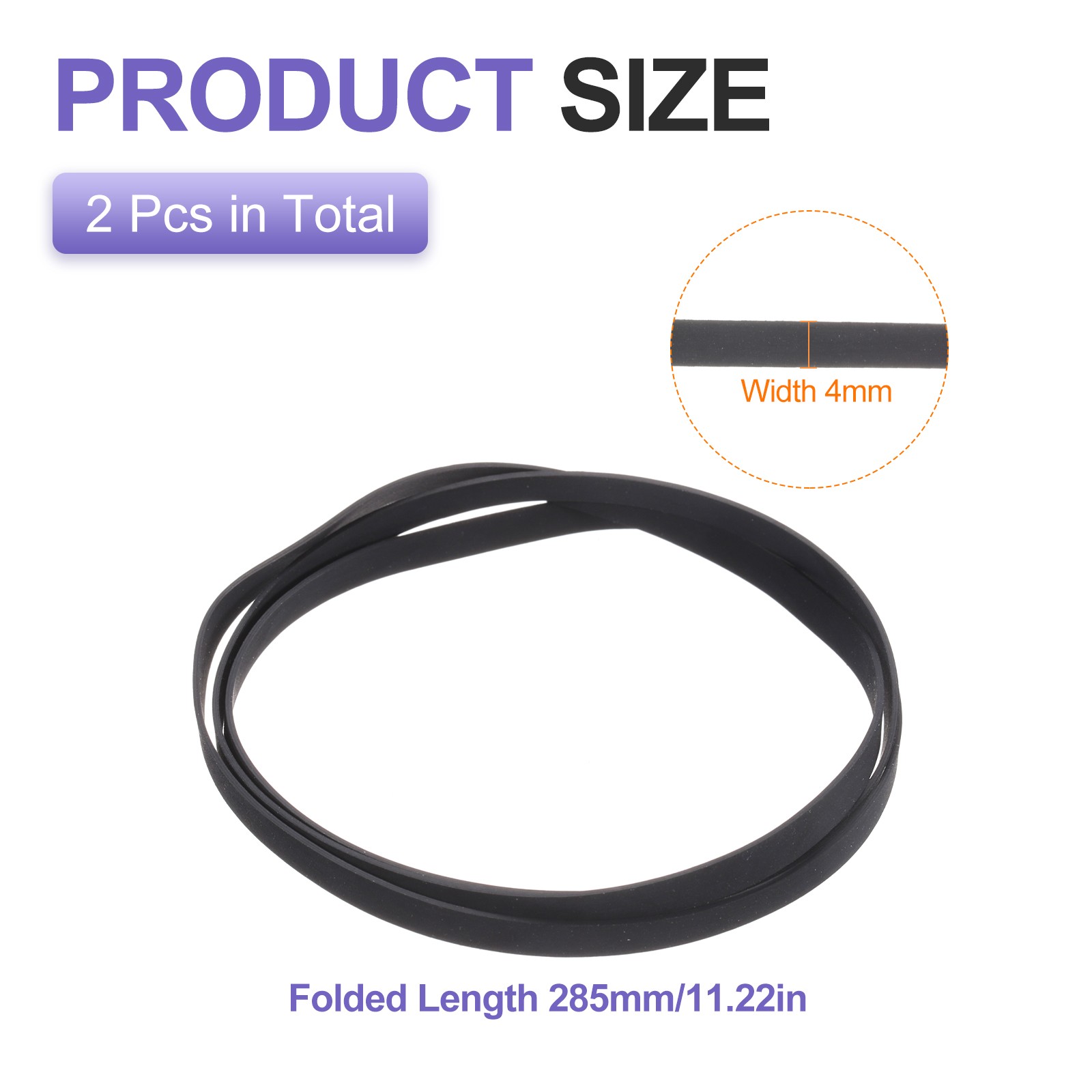 2 Pcs Turntable Belt, Folded Length 285mm Rubber Belts Replacement, Width 4mm
