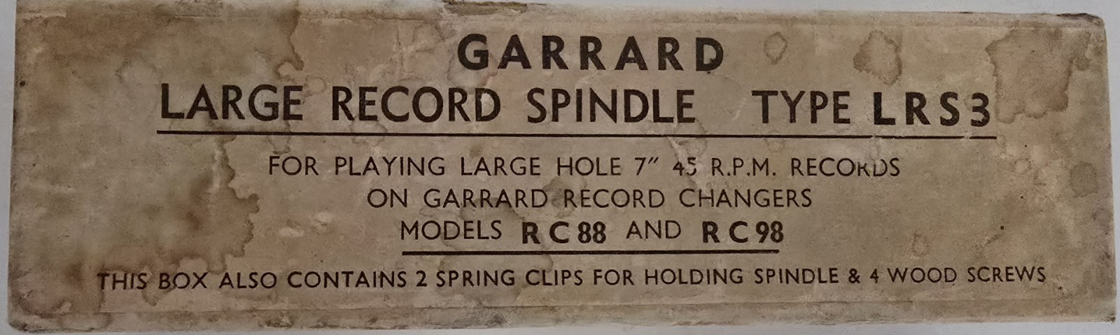 Garrard LRS3 Large Record Spindle for 45rpm Records RC 88 and RC 98 Series A