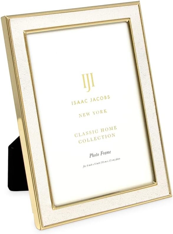 Isaac Jacobs 4×6 White Textured Leather (Vertical & 4×6, W/ Gold