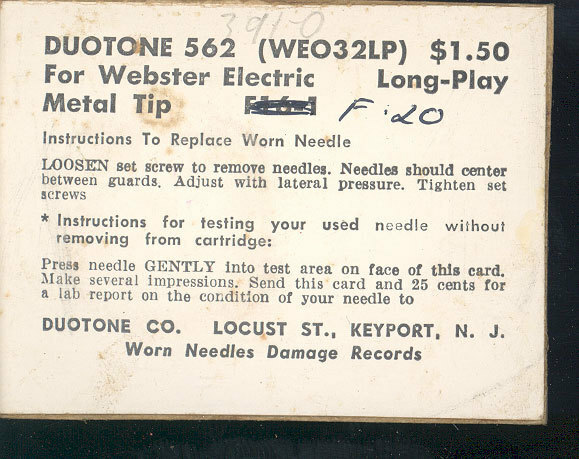 Duotone 562 Webster Electric (WEO32LP) needle Long Play 33 45 78 rpm Osmium