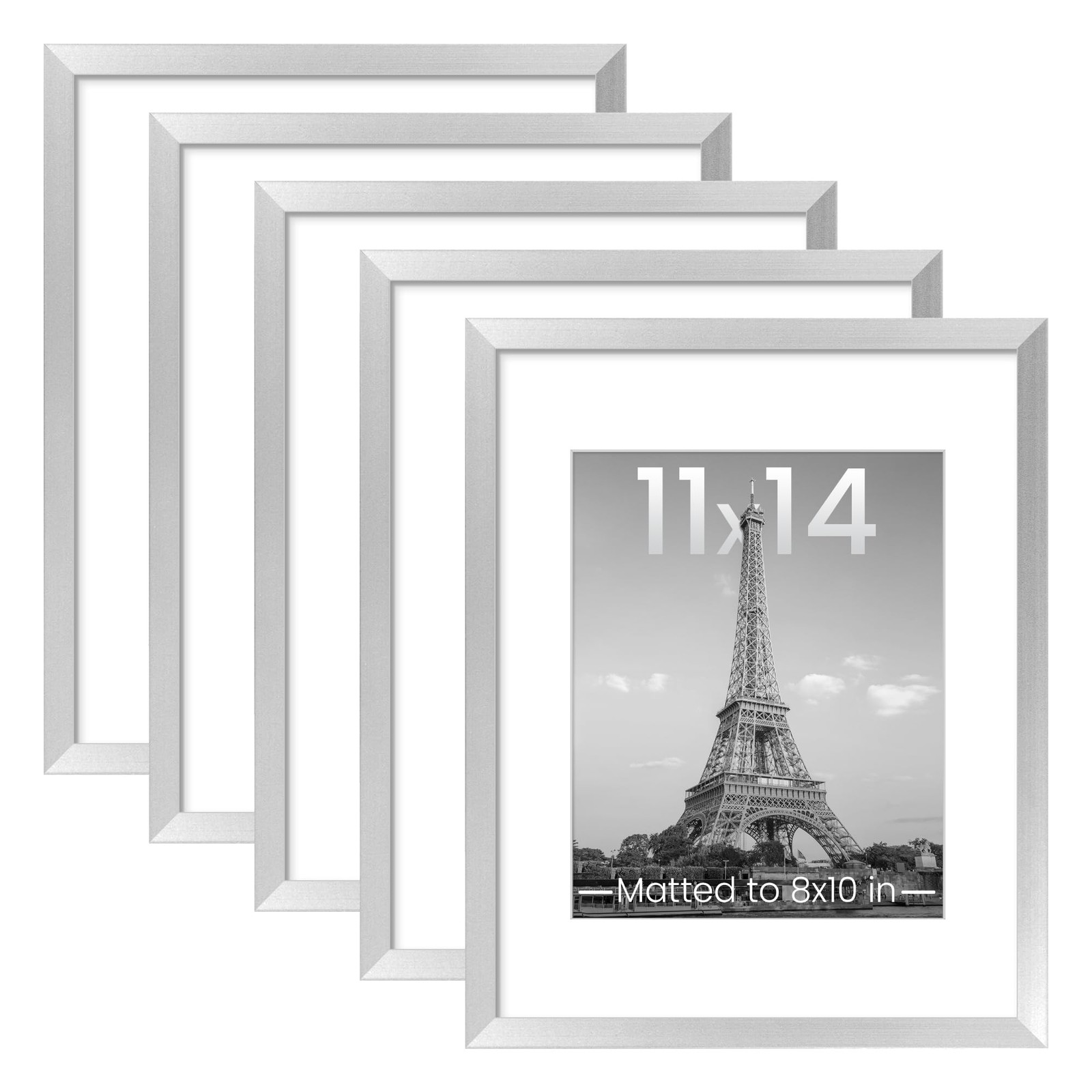 upsimples 11×14 Picture Frame Set of 5, Display Pictures 8×10 11×14, Silver