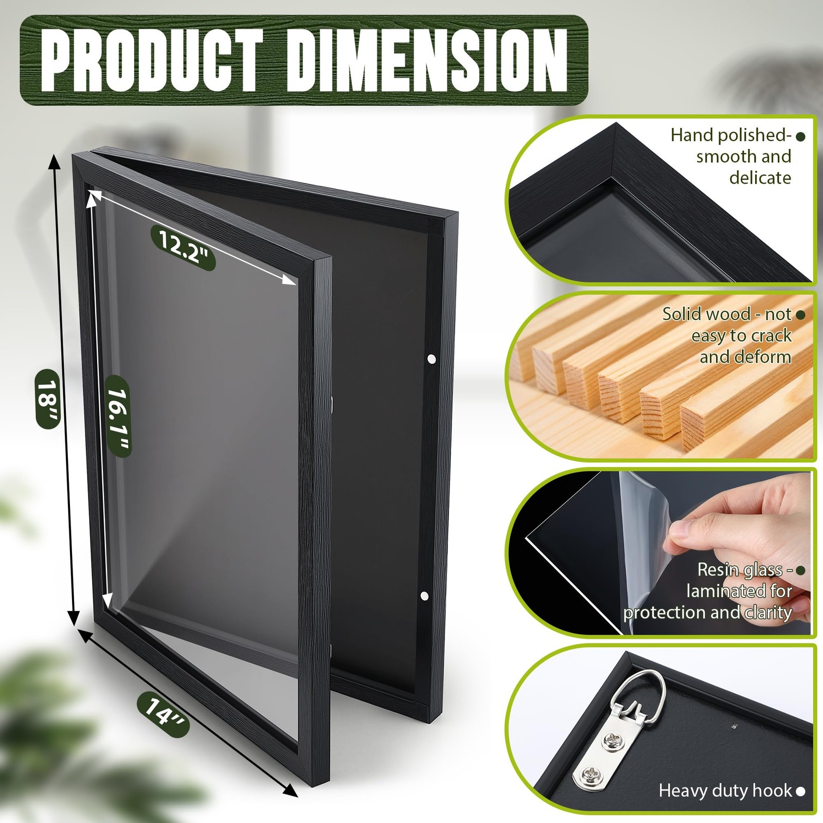 1 Pack T Shirt Display Frame, 18” X 14” Black Imitation x 14”,