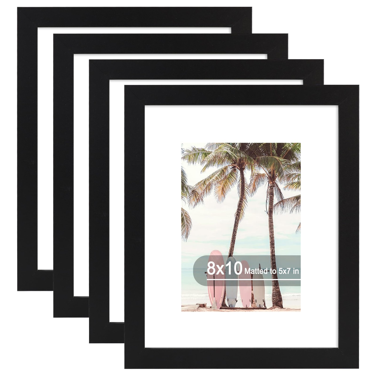 Hongkee 8×10 Picture Frame (4 Pack, Black) Made of Real Glass in, Black