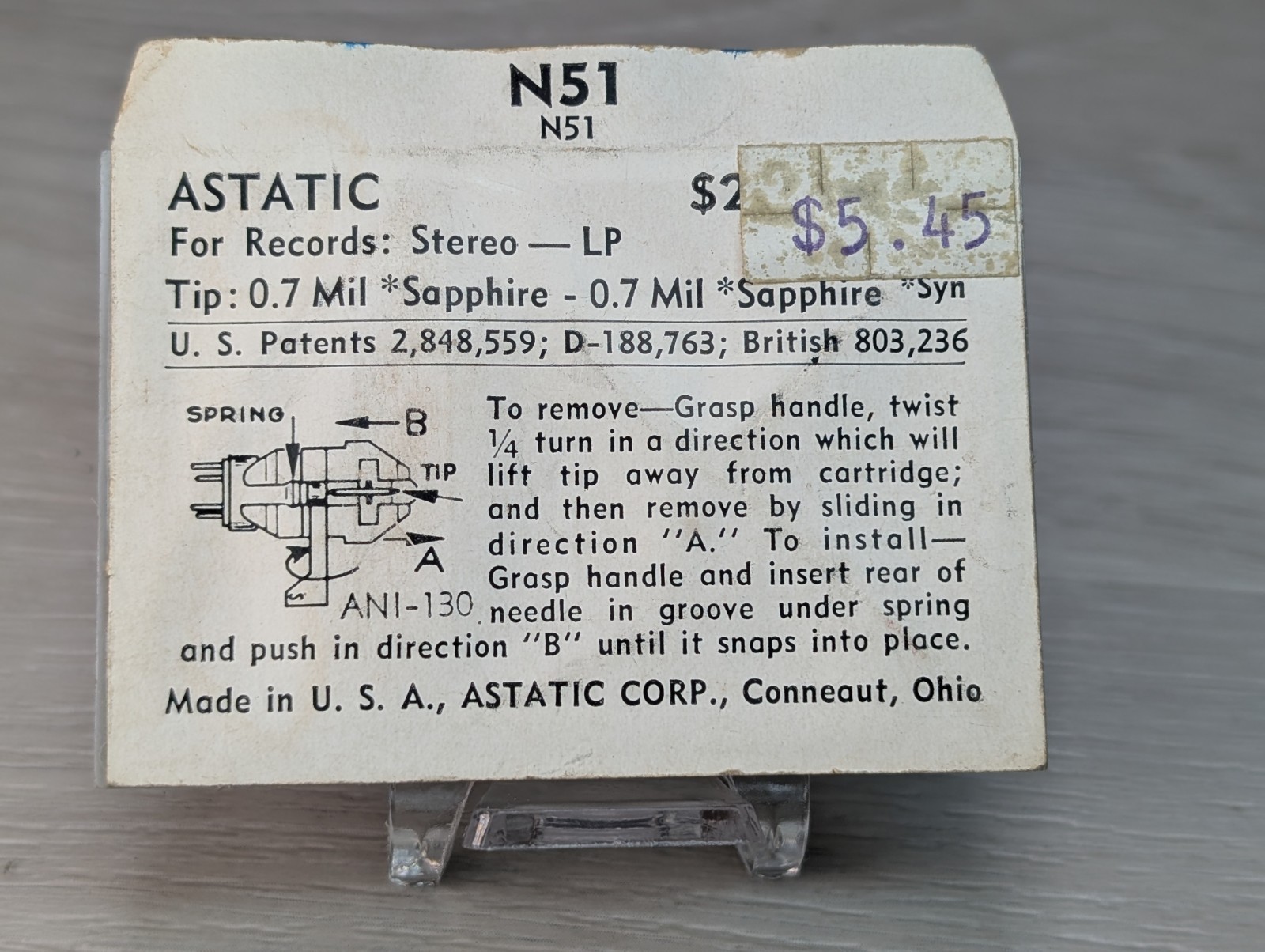NOS Wurlitzer Jukebox PHONOGRAPH NEEDLE Stylus Astatic N50 N51 N60 N62 N68