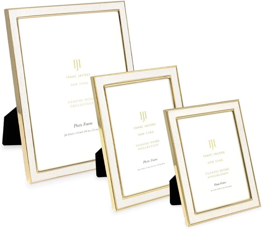 Isaac Jacobs 4×6 White Textured Leather (Vertical & 4×6, W/ Gold