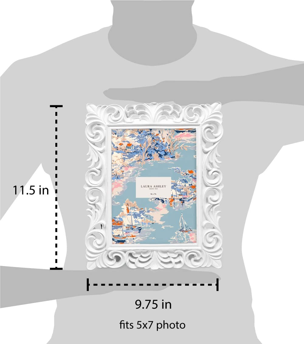 Laura Ashley 5×7 White Vintage Inspired Resin Scroll Design 5×7,