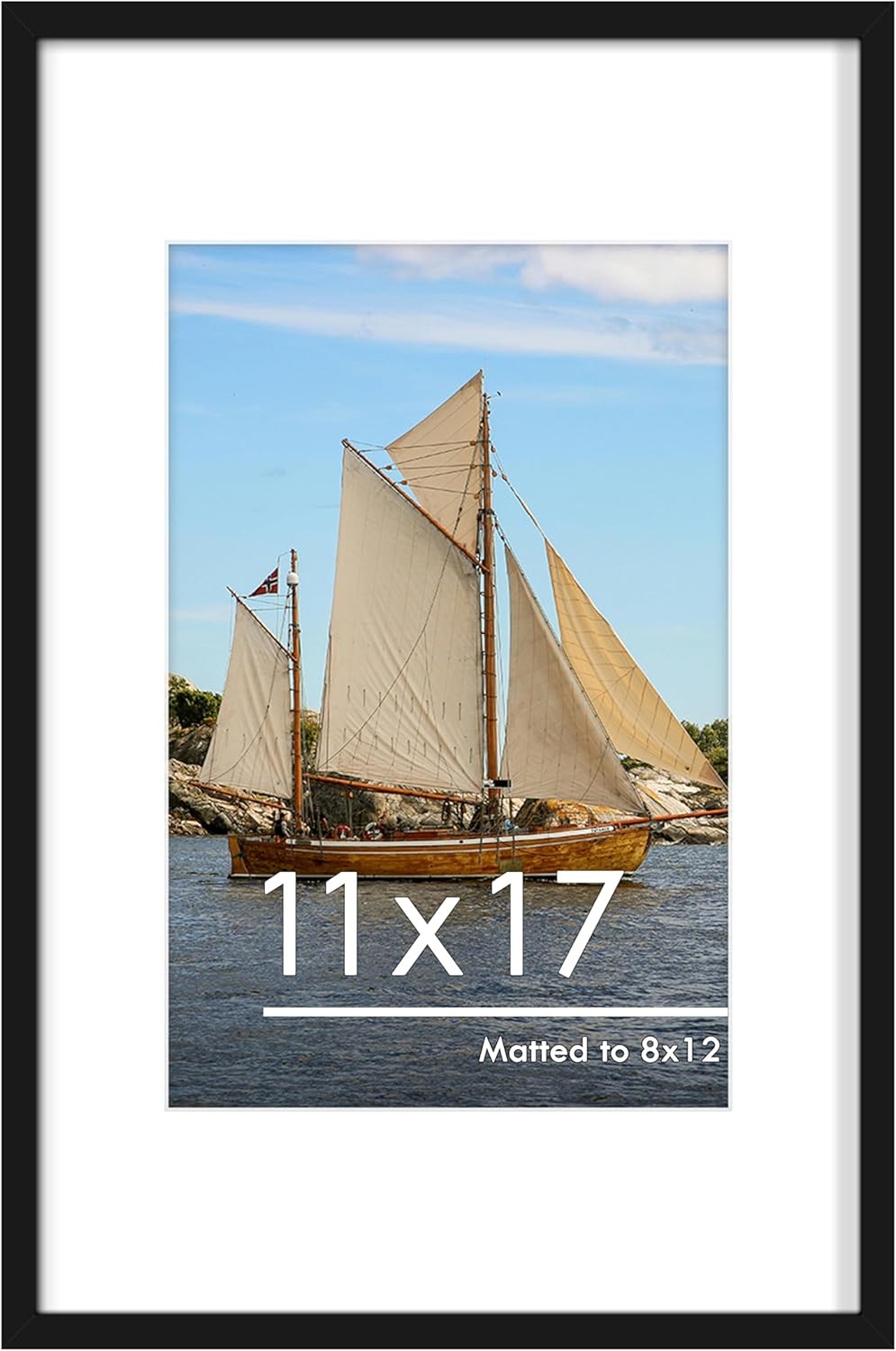 PEALSN 11×17 Picture Frame, Display Pictures 8 x 12 with Mat or 11×17, Black