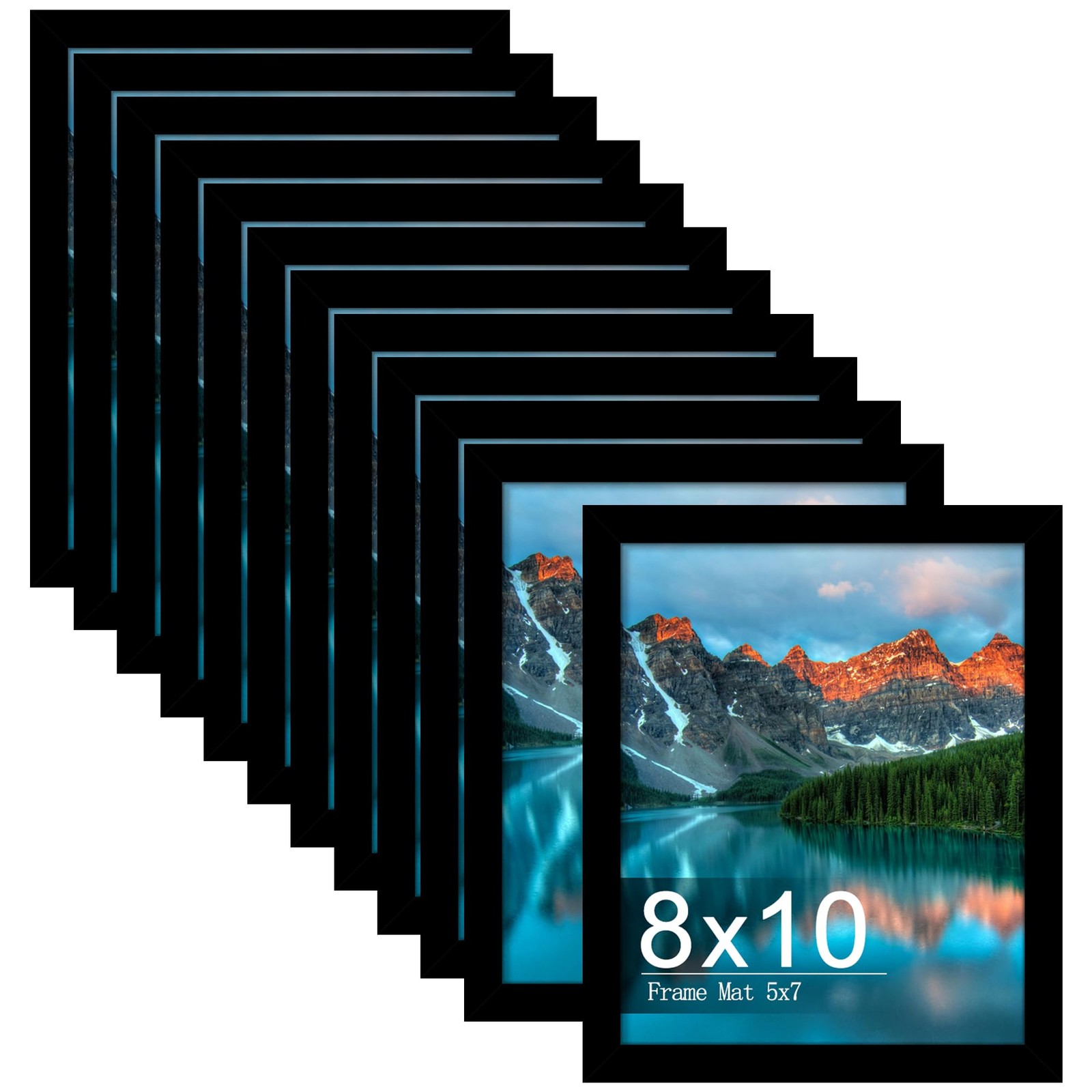 Picrit 8×10 Picture Frame Set of 12, Display 5×7 with Mat or 8×10, Black