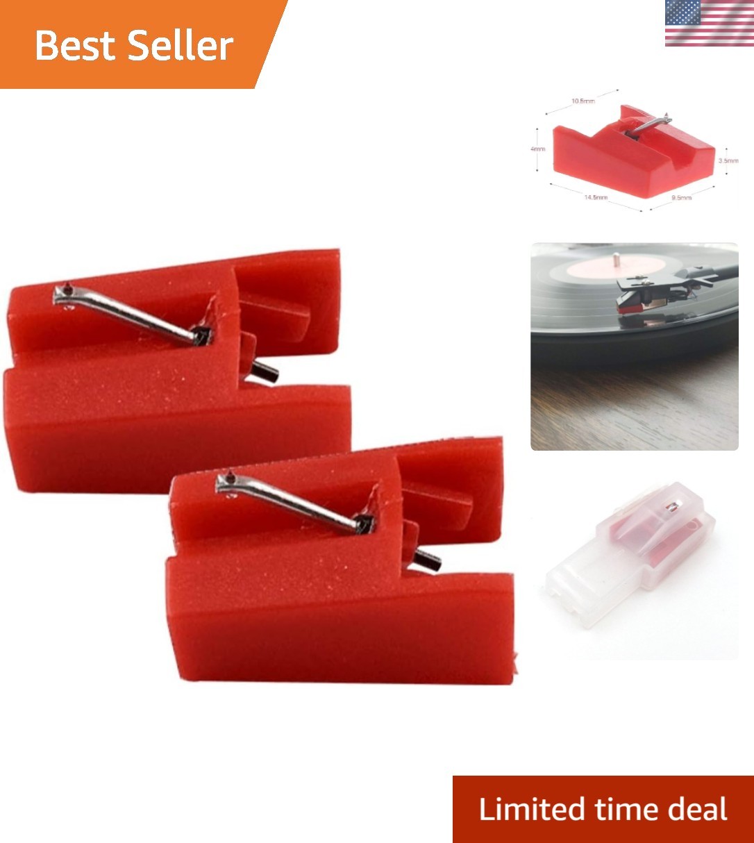 Ruby Diamond Turntable Stylus Replacement for ION – 2-Pack, High Fidelity Sound