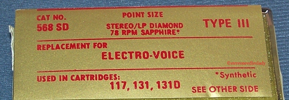 568-SD STEREO RECORD PLAYER NEEDLE for EV 117 EV 131 EV 131D Cartridges 358-DS73