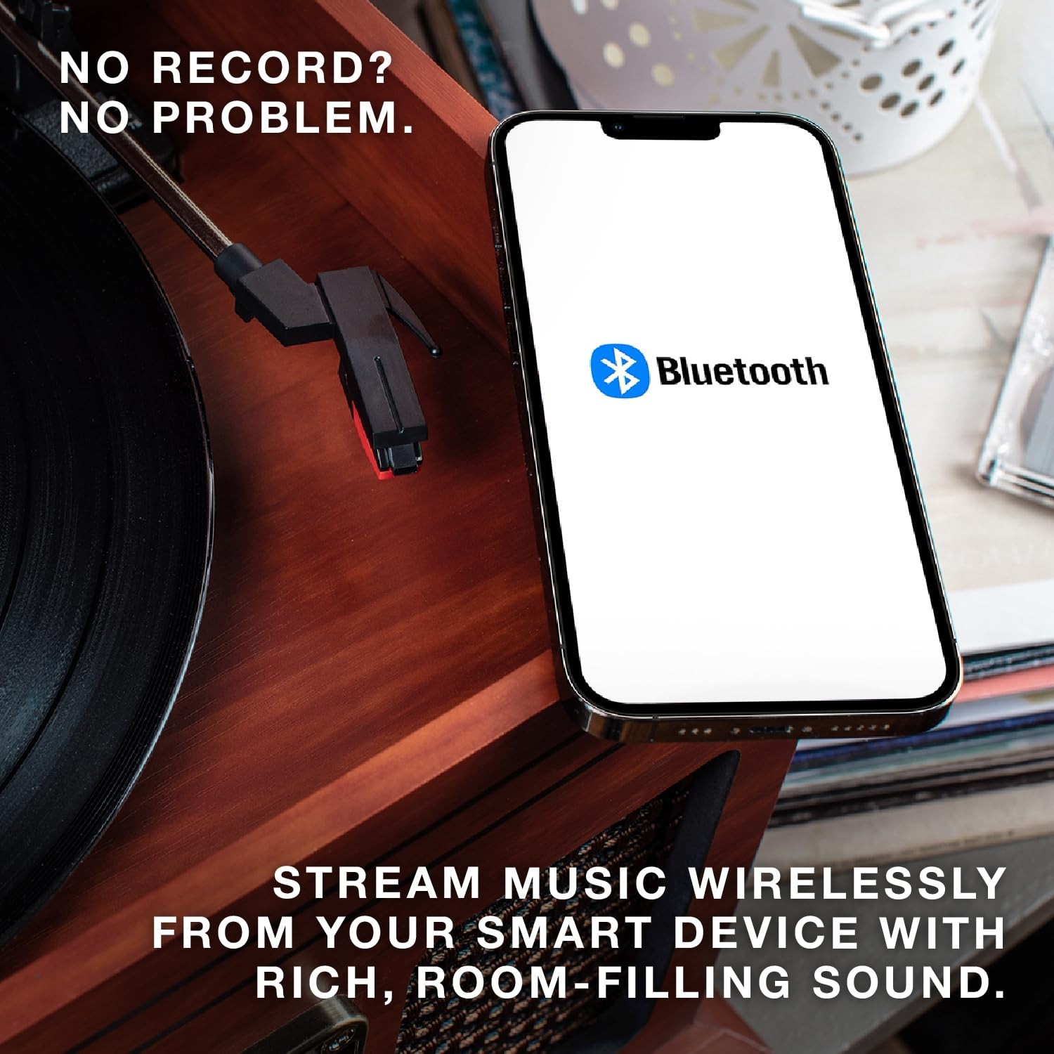 Victrola The Quincy 6-in-1 Bluetooth Record Player & Multimedia 1, Mahogany