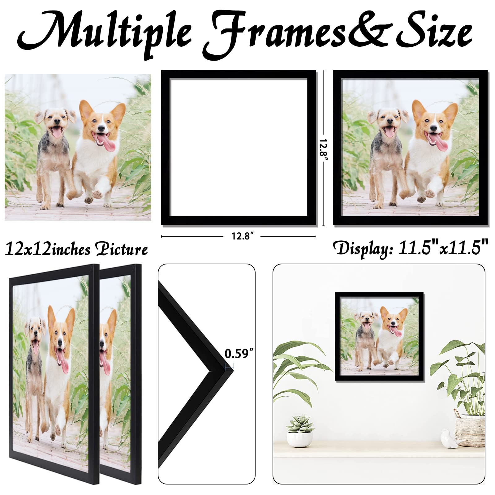 icariery 12×12 Picture Frame Set of 2, Black Square Photo Frames 12×12,