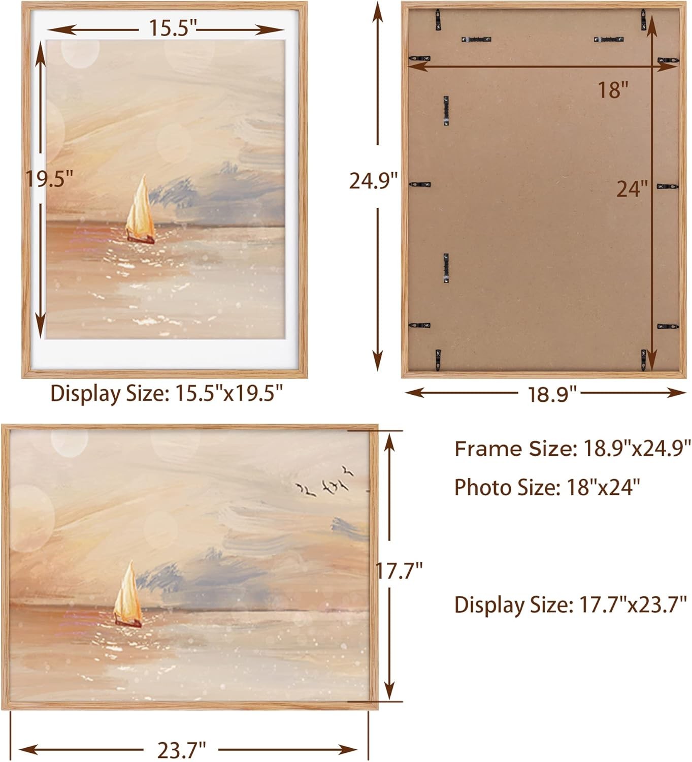 18×24 Picture Frame, Solid Oak Wood 18 x 24 Frame for Wall, – 1P,