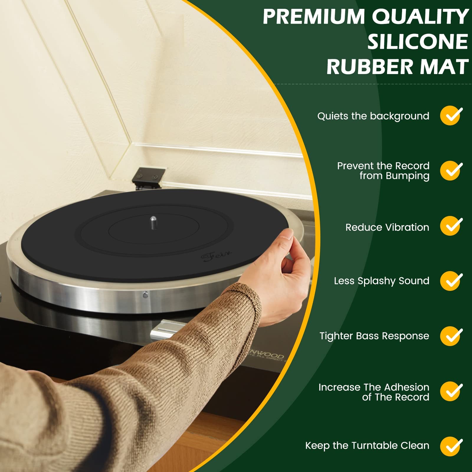 Turntable Platter Mat Black Rubber Silicone Design for Universal Mat,