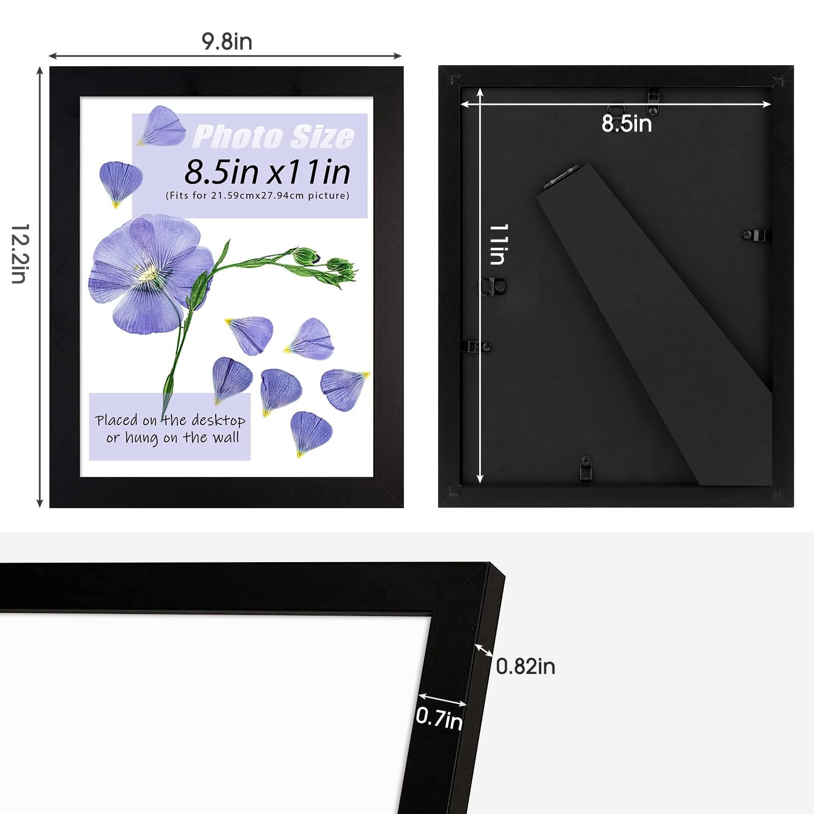 Frametory, 8.5×11 Picture Frame with Glass, Tabletop & Wall 1 Pack, Black