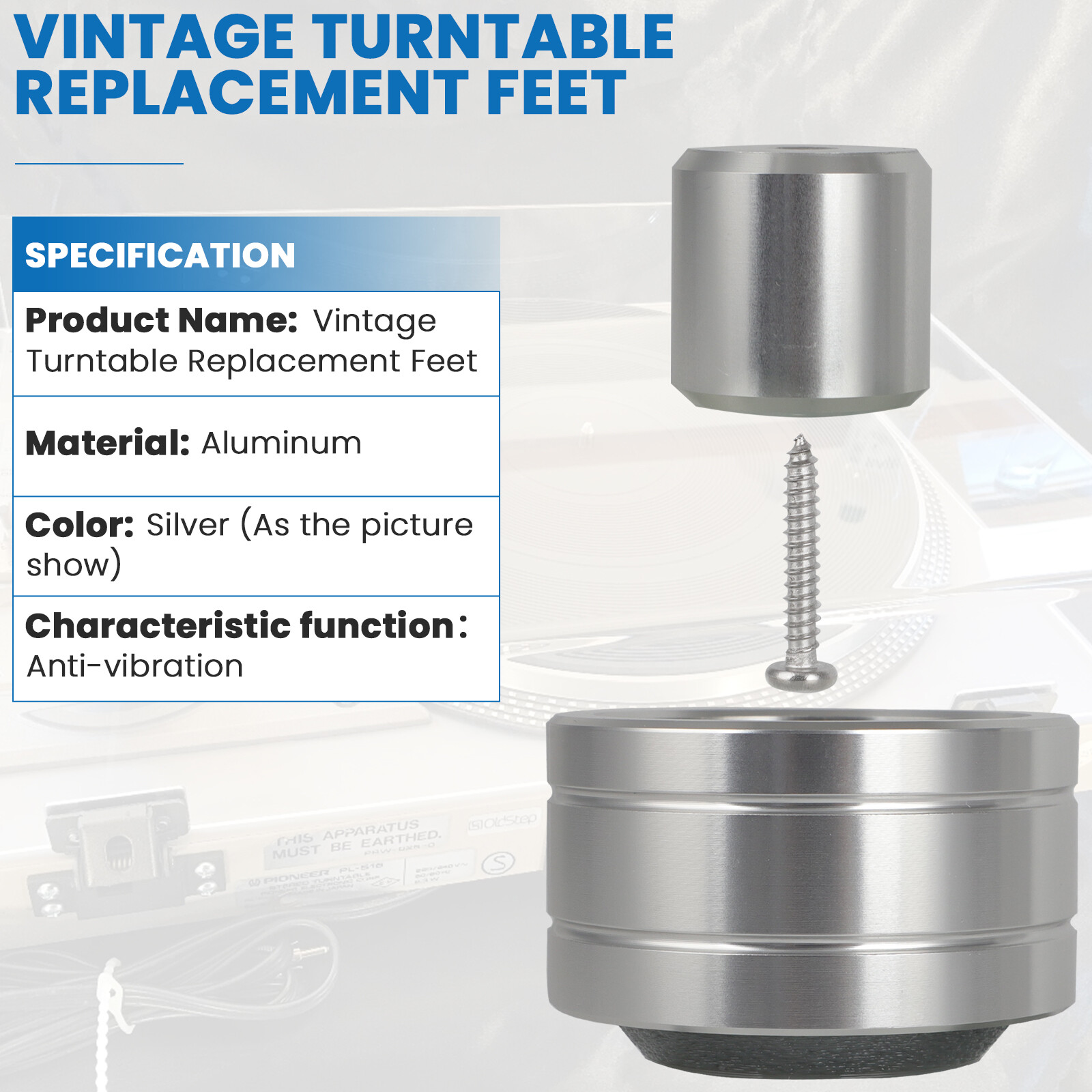 Turntable Replacement Feet for Pioneer PL-518 PL-540 PL-560 PL-512 PL-514 PL-516